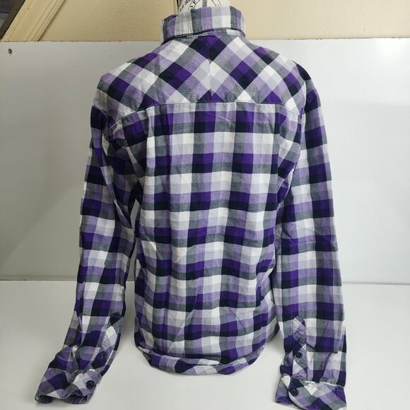 Aeropostale Purple Black White Plaid Long Sleeve Button-Up Flannel Men's Size M - Picture 2 of 6